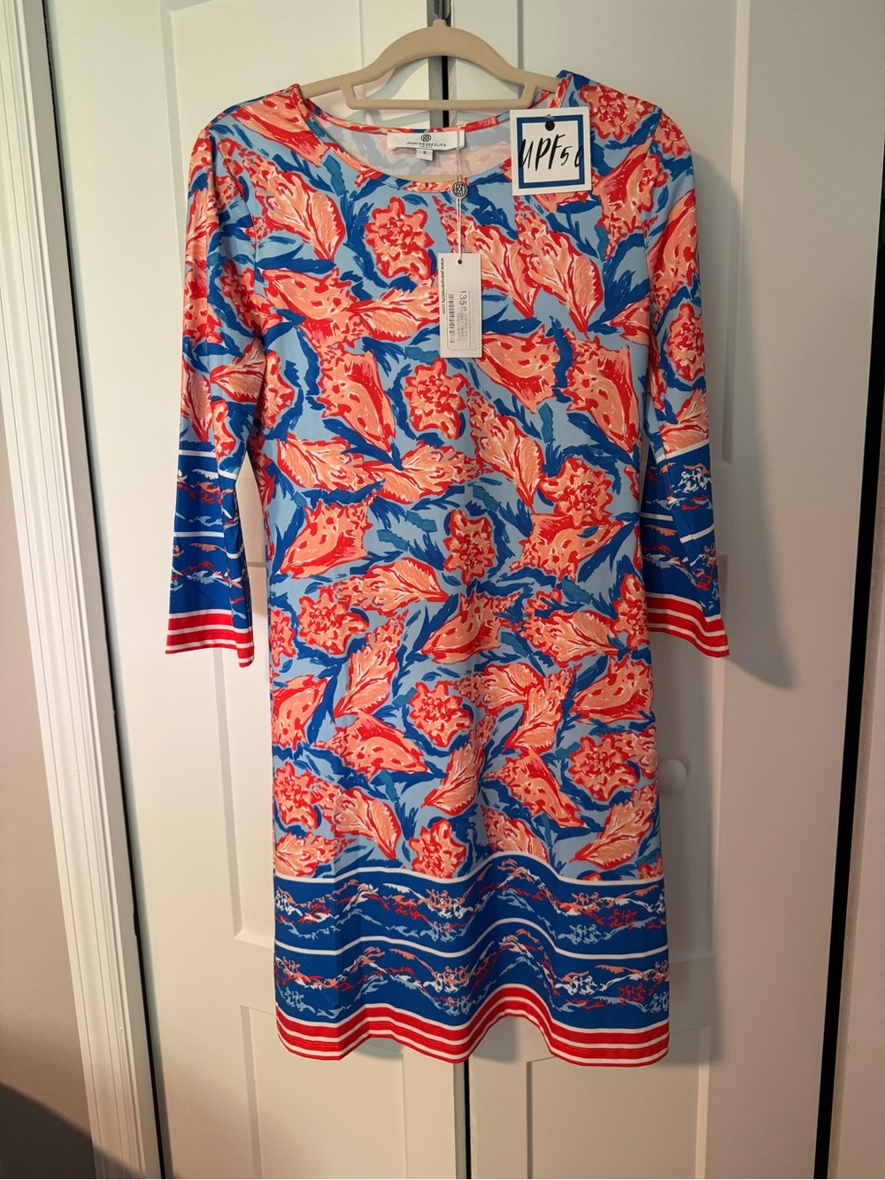 NWT Jean-Pierre Klifa Floral Shift Dress in Sky Blue and Coral